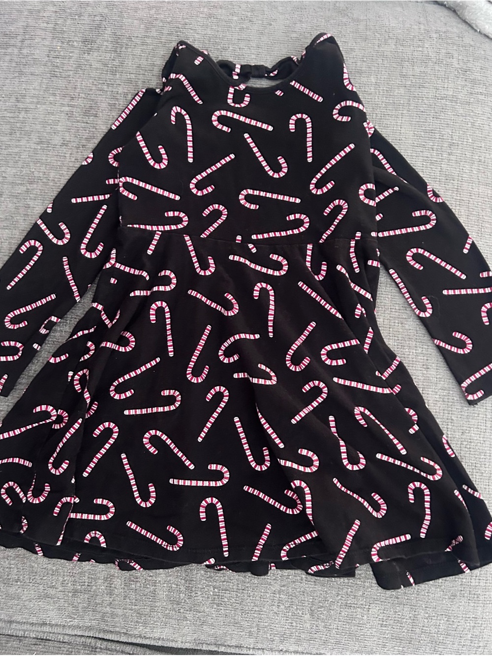 The Children's Place Black Dress with Red & White Candy Cane Print